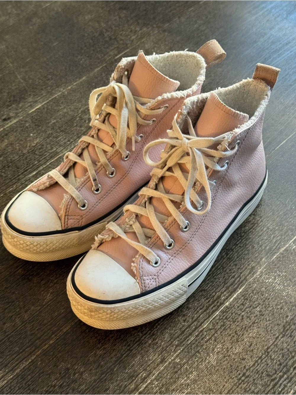 Converse Girl’s Leather Pink High-Top Casual Sneakers - Cozy Lined 4